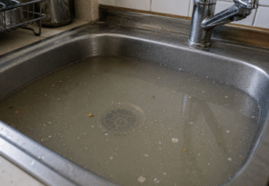 Agua-estancada-en-un-fregadero